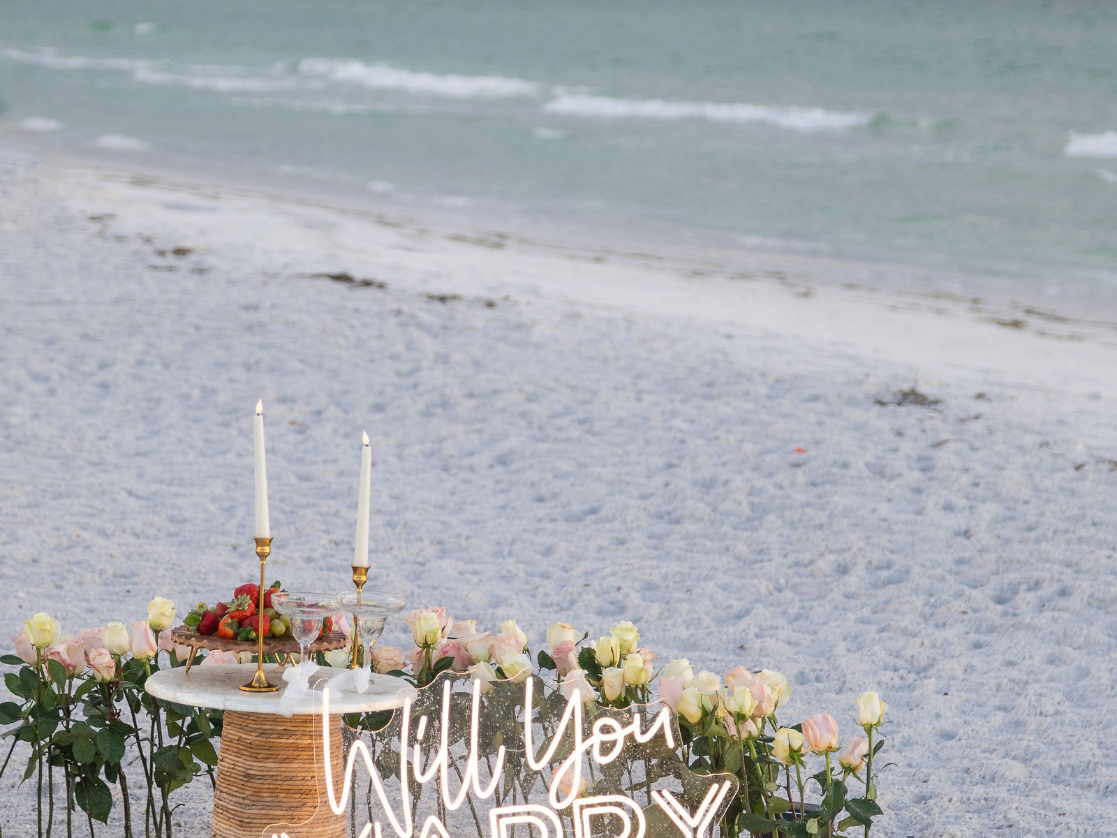 Romantic beach proposal setup in Sarasota