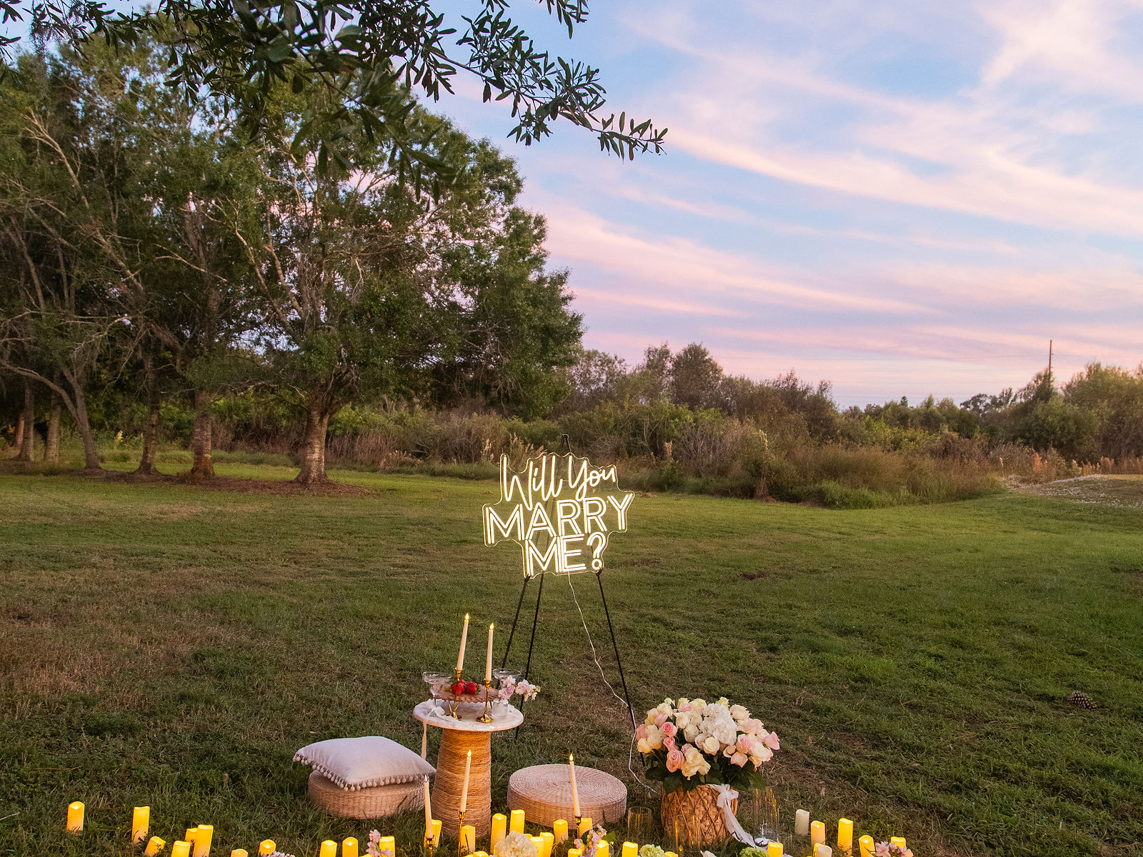 Secret Garden proposal at sunset