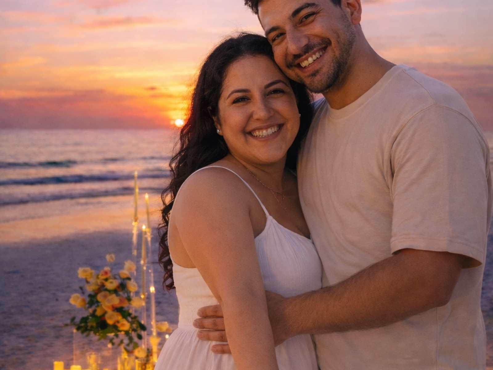 Couple at a Crystal Bloom sunset proposal