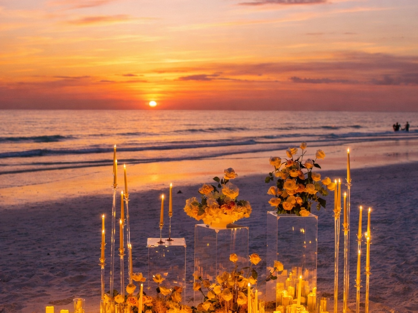 Crystal Bloom acrylic pedestals at sunset