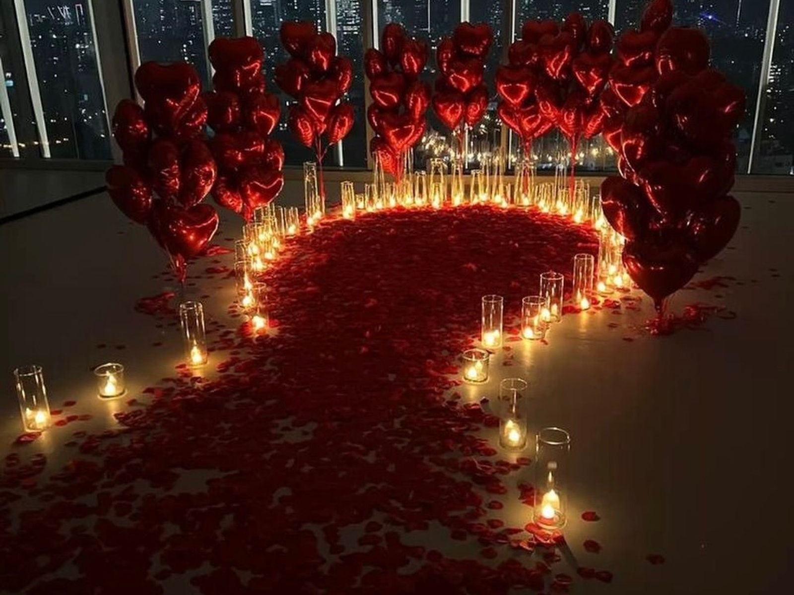 Candlelit Forever Balloons heart setup