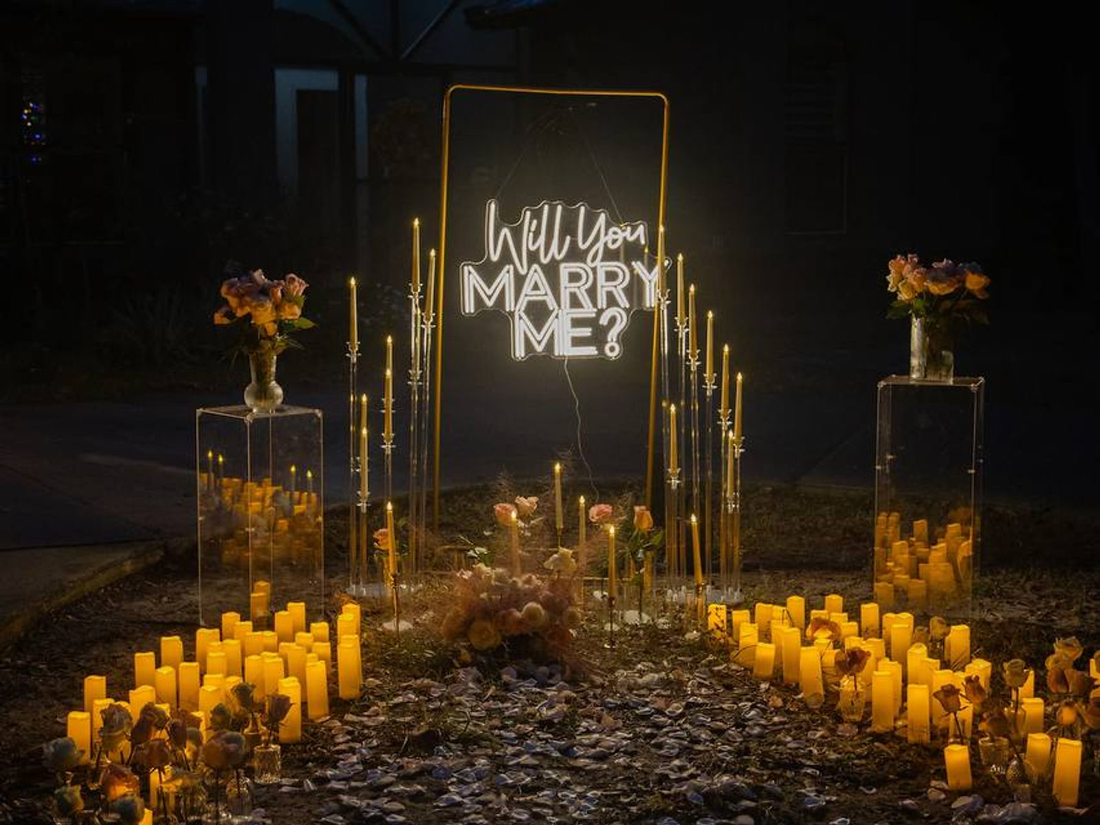 Luminous Bloom evening proposal illuminated by candles